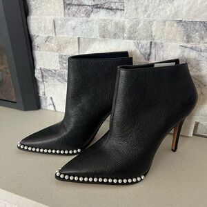 Karl Lagerfeld Cyron Leather Pearl Studded Stiletto Booties size 6.5 MSRP $189